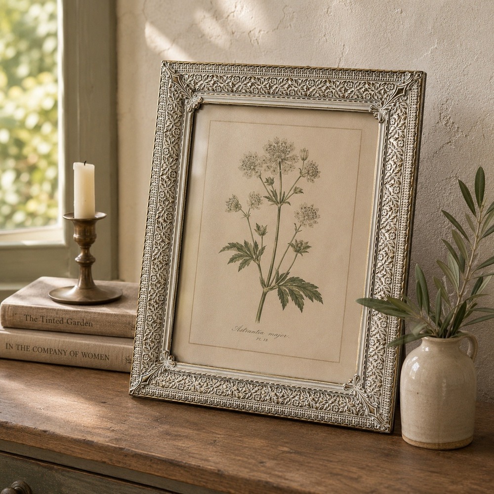 Vintage Ornate Filigree Metal Picture Frame White Gold Tone Floral 8x10 Easel